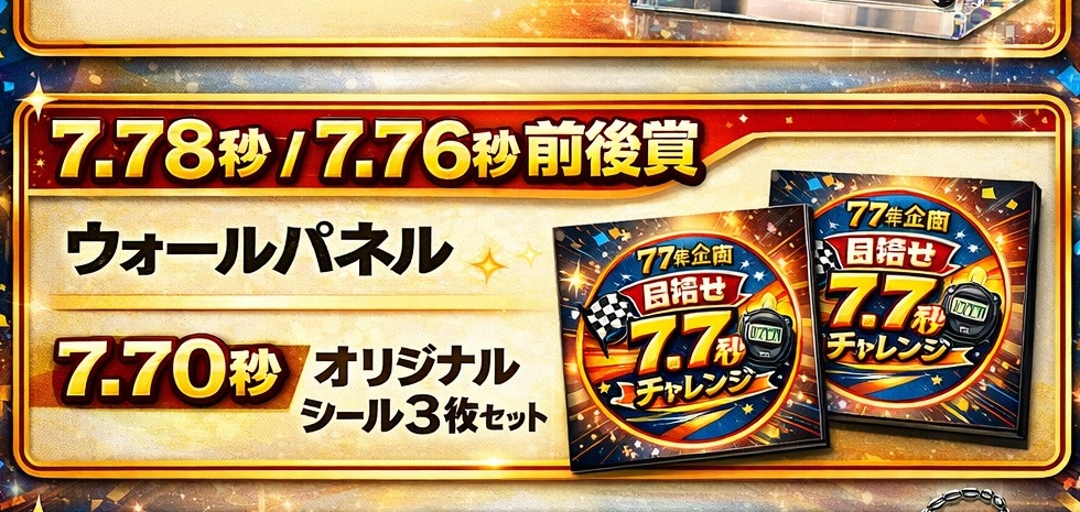 7.78秒または7.76秒前後賞 ウォールパネル