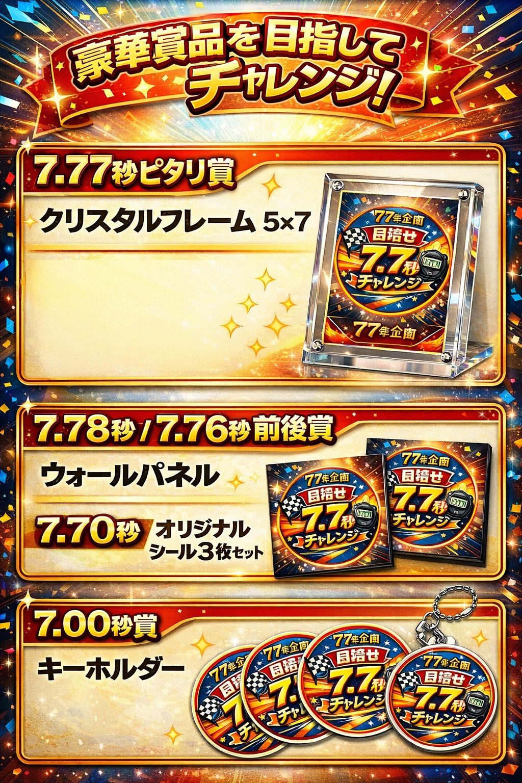 7.77秒チャレンジ 賞品イメージ